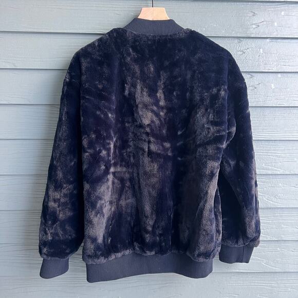 CARMAR Navy Blue Faux Fur Bomber Jacket Size M - Picture 3 of 7